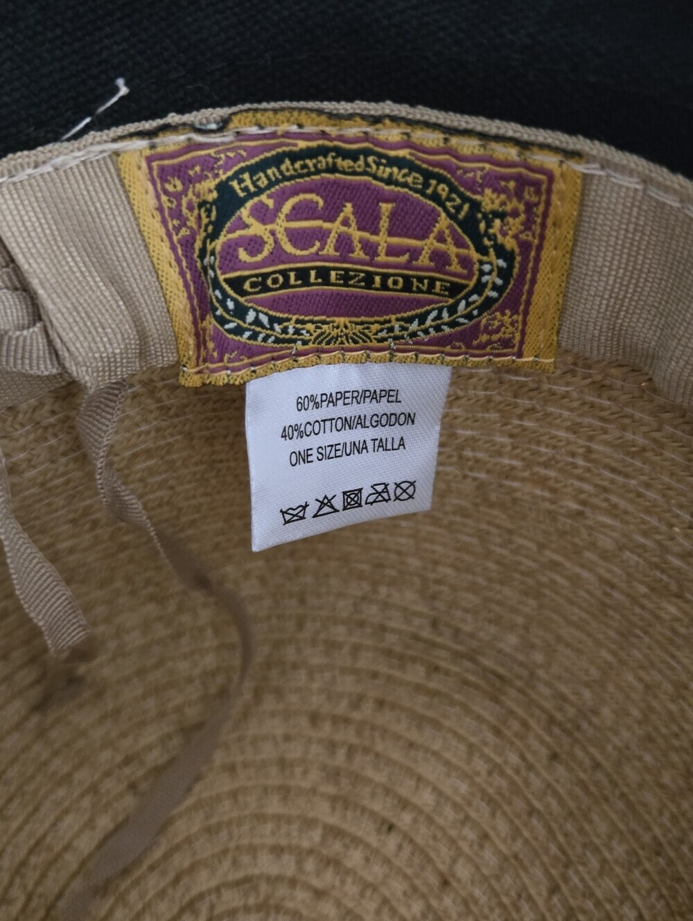 Scala Paper Straw Bucket Hat with Black Brim Beach Travel Pool Lake Market Boat - Picture 4 of 13